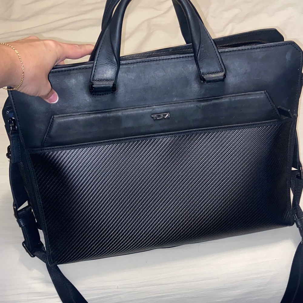 Tumi Carbon Fiber Patterned Black Briefcase